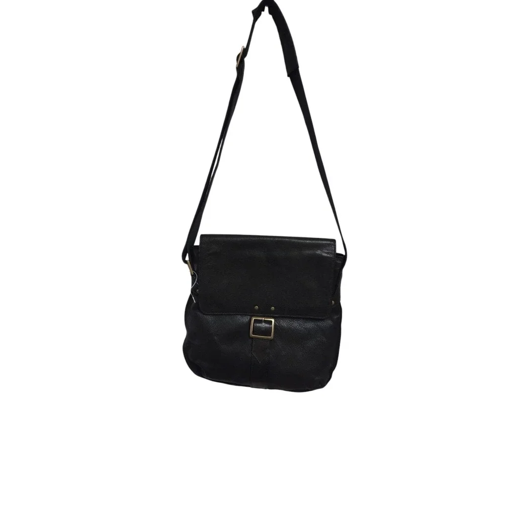 Leather Messenger Bag Crossbody Shoulder Bag Buckle Flap Black